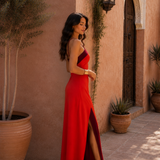 Vestido longo halter com abertura
