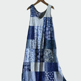 Vestido com Padrão de Patchwork Azul