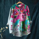 Elda - Camisa Casual de Arte Floral Vintage Linda