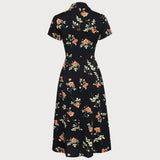 Glória - Vestido Midi Preto Floral