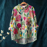 Flávia - Camisa Casual de Arte Vintage com Flores