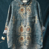 Diana - Camisa Casual Vintage Étnica com Estampa Floral