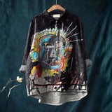 Matilde - Camisa Casual com Impressão de Pintura Abstrata Vintage