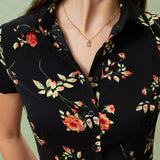 Glória - Vestido Midi Preto Floral