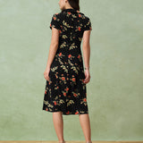 Glória - Vestido Midi Preto Floral
