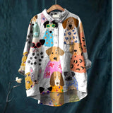 Lúcia - Camisa Casual com Estampa Colorida de Cachorrinho Divertido