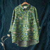 Georgina - Camisa Casual Vintage Floral com Animais