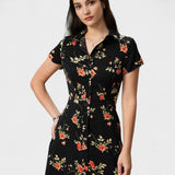 Glória - Vestido Midi Preto Floral