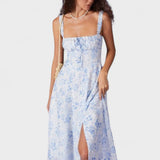 Renata - Vestido Midi Azul Floral