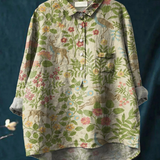 Georgina - Camisa Casual Vintage Floral com Animais