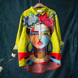 Âmbar - Camiseta Casual Impressa com Retrato de Freda em Pintura a Óleo