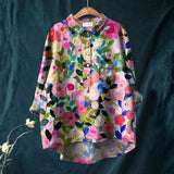 Lea - Camisa Casual Impressa com Flores Coloridas da Primavera