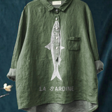 Sofia - Camisa Casual com Design de Sardinha