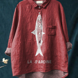 Sofia - Camisa Casual com Design de Sardinha