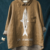 Sofia - Camisa Casual com Design de Sardinha