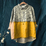 Olívia - Camisa Casual Amarela com Estampa de Pontos em Bloco de Cor
