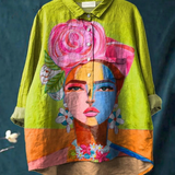 Âmbar - Camiseta Casual Impressa com Retrato de Freda em Pintura a Óleo