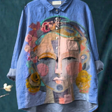 Âmbar - Camiseta Casual Impressa com Retrato de Freda em Pintura a Óleo