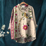 Isa - Camisa Casual de Arte Floral Vintage para Mulheres
