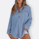 Inês - Blusa Túnica Leve Decote V com Botões