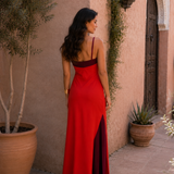 Vestido longo halter com abertura