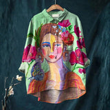 Lídia - Camisa Casual Impressa com Retrato em Pintura a Óleo