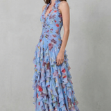 Belladina | Romântica Cascata de Rosas Vestido Longo com Decote Americano