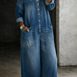 Florença - Macacão de Denim com Ombros à Mostra