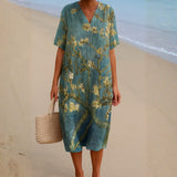 Mara - Vestido Floral em Verde-Água