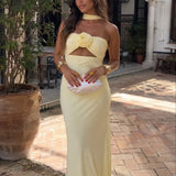 Vestido Maxi Halter com Rosa Corsage
