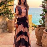 Vestido com Estampado Laranja e Castanho