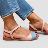 Roselina - Asymmetrische rosa Sandalen im Color-Block-Stil