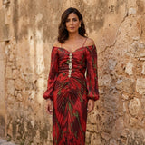 Gregoria™ | Vestido Longo Floral com Decote Profundo