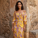 Gregoria™ | Vestido Longo Floral com Decote Profundo