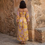 Gregoria™ | Vestido Longo Floral com Decote Profundo