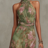 Livia | Vestido Maxi Halter Floral Elegante