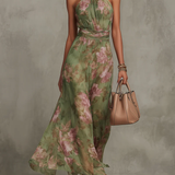 Livia | Vestido Maxi Halter Floral Elegante