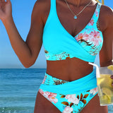 Lorena - Biquíni com estampado floral contrastante e fenda