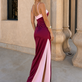 Vestido longo acetinado com decote cruzado