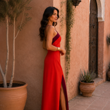 Vestido longo halter com abertura