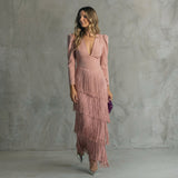 Gabriela - Vestido Longo de Franjas com Decote em V