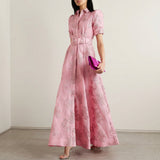 Matilde - Vestido Longo em Jacquard Floral com Cinto