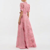 Matilde - Vestido Longo em Jacquard Floral com Cinto