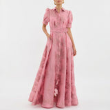 Matilde - Vestido Longo em Jacquard Floral com Cinto