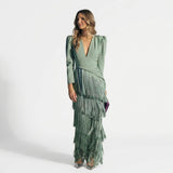 Gabriela - Vestido Longo de Franjas com Decote em V