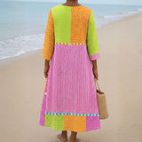 Fátima - Vestido de Patchwork Colorido com Bolinhas e Listras