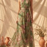 Livia | Vestido Maxi Halter Floral Elegante