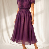 Flavia | Maxi Vestido com Decote em Gota e Bordo em Renda Chiffon