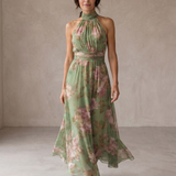 Livia | Vestido Maxi Halter Floral Elegante