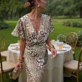 Higinia™ | Vestido Midi Estampado em Tons Cobre